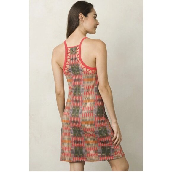 Prana Ardor Dress Racerback Shelf Bra Red Brown Carmine Desert Geo Large - Picture 2 of 7